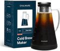 OVALWARE Airtight Cold Brew Iced Coffee Maker Pitcher (&amp Iced Tea Maker) with Spout – 1.5L/ 51oz Brewing Glass Carafe with Removable Stainless Steel Filter