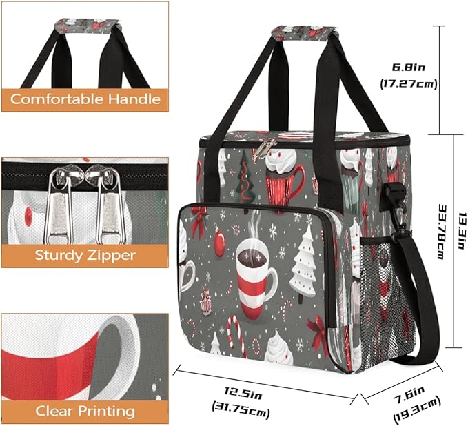 Christmas (606) Coffee Maker Carring Bag Travel Carrying Storage Tote Bag Compatible with Keurig K-Mini or K-Mini Plus Portable Single Serve Coffee Brewer Case with Pockets for K-cup Pods
