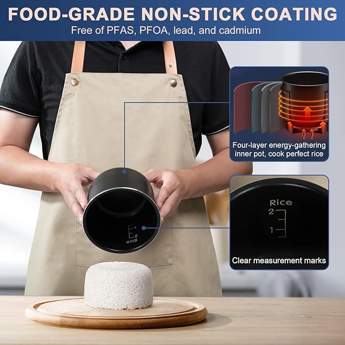 Bear Mini Rice Cooker 2 Cups Uncooked 1.2L Portable Non-Stick Small Travel Rice Cooker BPA Free One Button to Cook and Keep Warm Function Blue