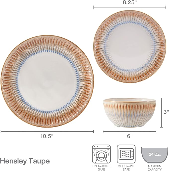 Pfaltzgraff Hensley Taupe 12 Piece Dinnerware Set Service For 4