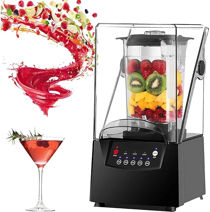 Heavy Duty Commercial Blender 2000W -2L Commercial Silent Multi-Function Smoothie Maker 5 Preset Speeds 17000 RPM Ice Crushing Compact Suitable for Bakery and Home Use