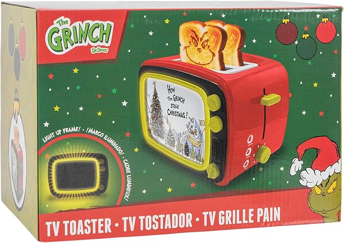 Uncanny Brands Dr. Seuss How the Grinch TV Toaster 2-Slice Holiday Breakfast Gift Grinch Face Toast Design
