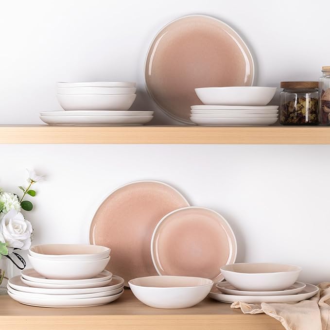 AmorArc Ceramic Dinnerware SetsHandmade Reactive Glaze Stoneware Plates and Bowls SetsHighly Scratch Resistant | Dishwasher &amp Microwave Safe Dishes SetService for 4 (12pc)