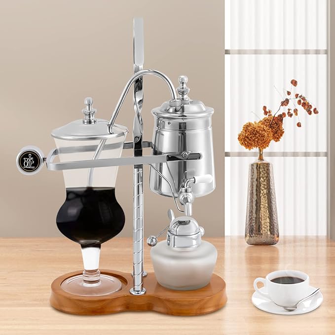 DYRABREST Siphon Syphon Coffee Maker 5-Cup Coffee Syphon Tabletop Siphon (Syphon) Coffee Maker Borosilicate Tabletop Vacuum Coffee Maker for Home Coffee Shops and Offices (Silver)
