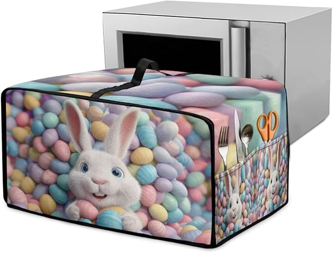 Toaster Oven Dust Cover Bunny Easter Egg Printed Bread Maker Cover Machine Washable Covers with Side Pockets Kitchen Small Appliance Protector Easter Decor M