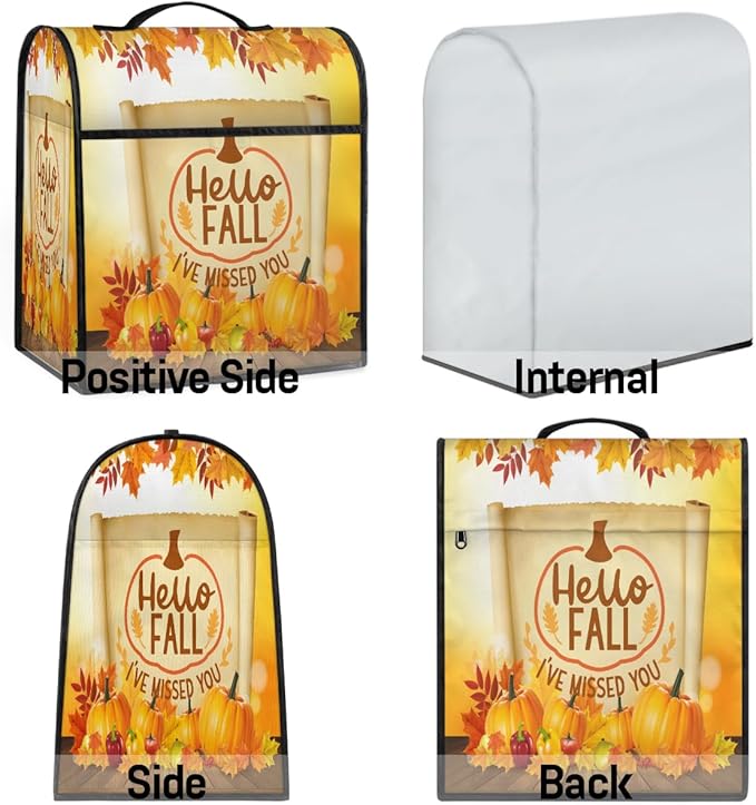 cfpolar Kitchen Aid Mixer Cover Compatible with 6-8 Quarts Autumn Pumpkin Maple Leaves Stand Mixer Cover Kitchen Aid Mixers Accessories Appliance Organizer Bag Dust Covers with Zipper Pocket