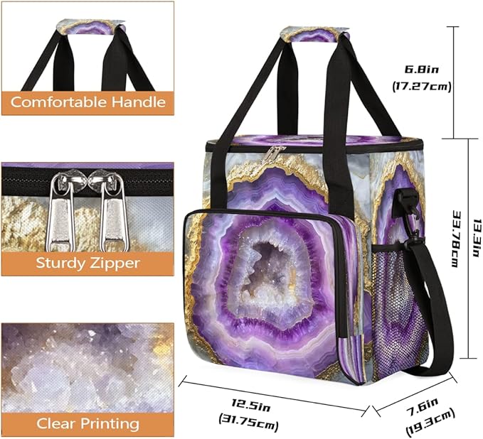Purple Gold Marble Coffee Maker Carring Bag Travel Carrying Storage Tote Bag Compatible with Keurig K-Mini or K-Mini Plus Portable Single Serve Coffee Brewer Case with Pockets for K-cup Pods