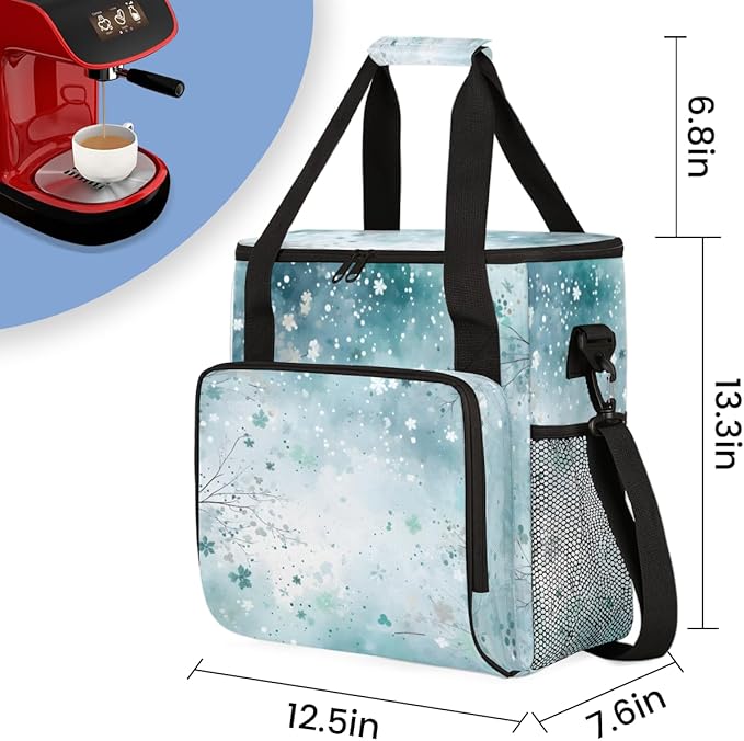 Glitter Coffee Maker Carrying Bag Blue Snow Portable Travel Storage Tote Bag Compatible with K-Mini or K-Mini Plus Single Serve Coffee Brewer Carrying Case with Multiple Pockets &amp Shoulder Strap