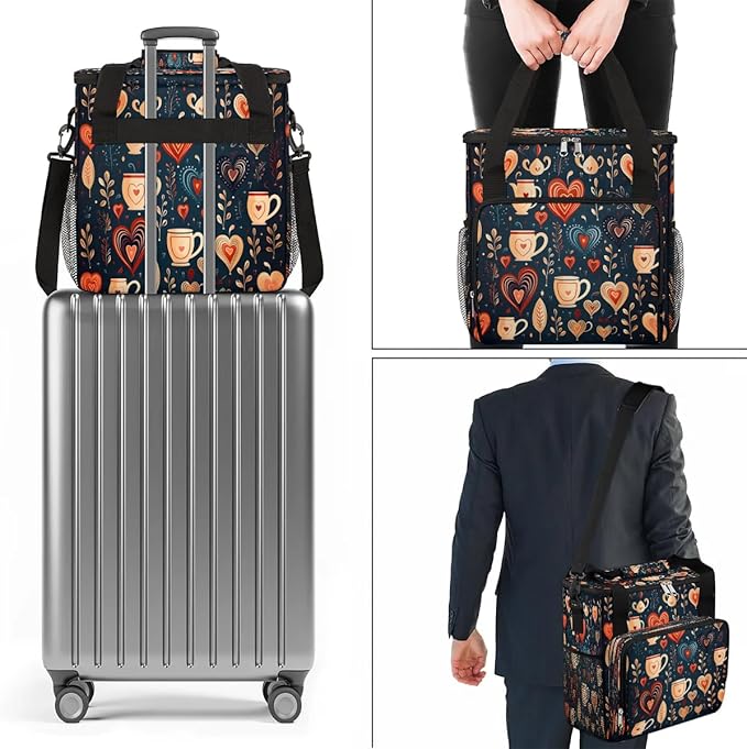 Floral Coffee Time Coffee Maker Carrying Bag for Keurig K-Mini or K-Mini Plus Storage Portable Coffee Maker Travel Bag