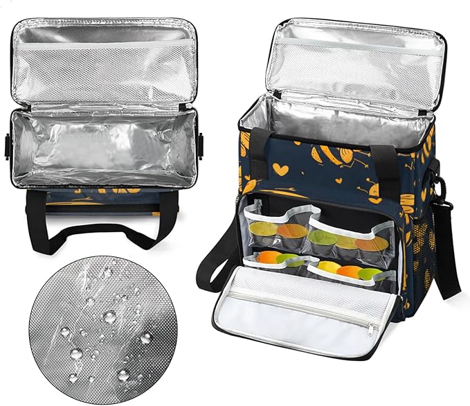 Bees Love Heart Coffee Maker Travel Bag for Keurig K-Mini/K-Mini Plus Insulated Waterproof Tote with Pockets for K-Cup Portable Single-Serve Brewer Case