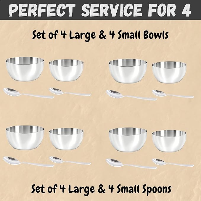 Stainless Steel Dinnerware Set of 32 Pcs (Dinner Plates Cups Dishes Bowls) Metal Dinnerware Sets Dishwasher Safe Reusable Dinner Set for Home Kitchen Camping - Service for 4