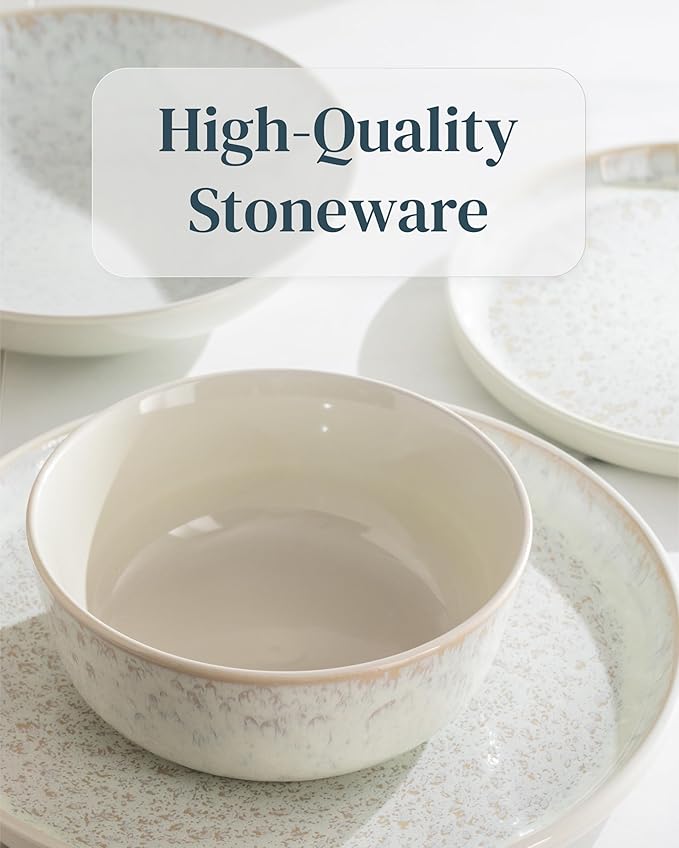 Stoneware dinnerware set 8 persons 24 pcs - Mediterranean dinnerware set dishwasher microwave and scratch resistant - bowl and plate set - dinnerware Pure Living Light Beige…