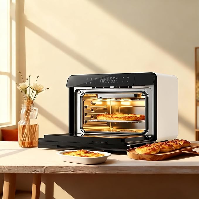 ROBAM Toaster Air Fryer Combi Oven Countertop Steam Oven 20-in-1 with Convection Steam Roast &amp Bake Multi-Stage Cooking Self-Clean 7 Modes 30 Built-In Recipes for Kitchen Pizza Baking (White