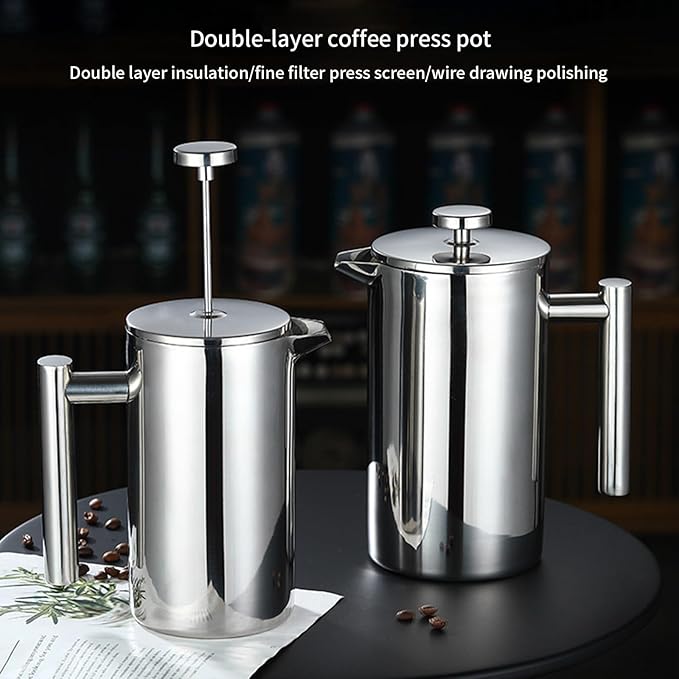 French Presses 304 Stainless Steels Double Walled Insulated Thermal Coffee Maker Handle Baristas Accessories Double Walled Insulated Coffee Pots