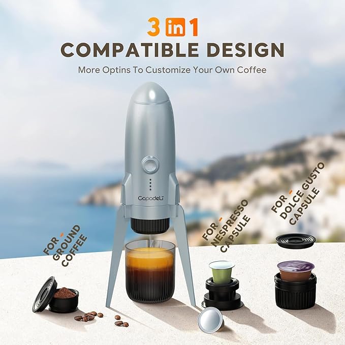 Portable Electric Espresso Machine 3-in-1 Self-Heating Coffee Maker for Travel &amp Camping 19 Bar Pressure Compatible with Ground Coffee &amp NE-SPRESSO/Do-lce Guto Pods Bright White