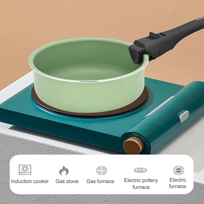 Pots and Pans Set with Detachable Handle 3-Piece Kitchen Cookware Set Non Stick Frying Pans for All Stoves Stackable Cookware Set for Camping Dishwasher Safe Green
