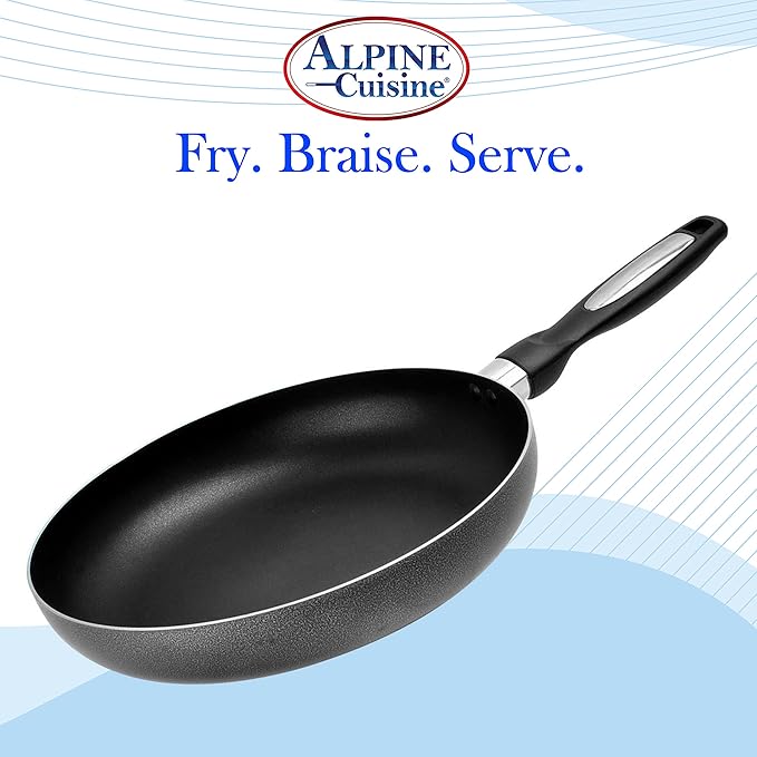 Alpine Cuisine Fry Pan 2-Piece Nonstick Coating Gray Frying Pans Nonstick for Stove with Stay Cool &amp Comfortable Handle Durable Nonstick Cookware Ideal for Family