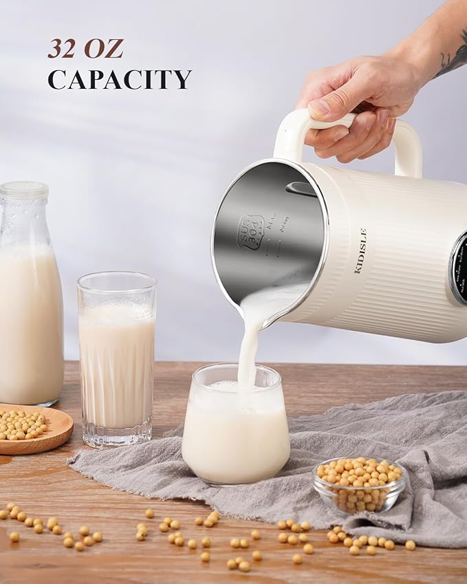8 in 1 Nut Milk Maker Blender 32oz Homemade Soy Almond Oat Coconut Plant Based and Non Dairy Beverages Automatic Soybean Machine With Delay Start/Keep Warm/Boil Water Cream