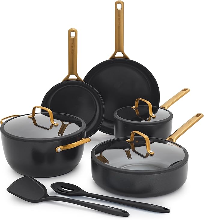 GreenPan Nonstick Reserve Pro 10 Piece Cookware Set NSF Certified Ceramic Hard Anodized PFAS-Free Pots &amp Pans Set with Lids Stainless Steel Handles Oven &amp Dishwasher Safe Black