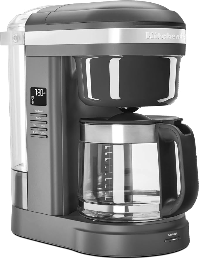 KitchenAid 12 Cup Coffee Maker with Spiral Showerhead (KCM1208DG) and 2 Slice Toaster for Bagels and More (KMT2115) Silver