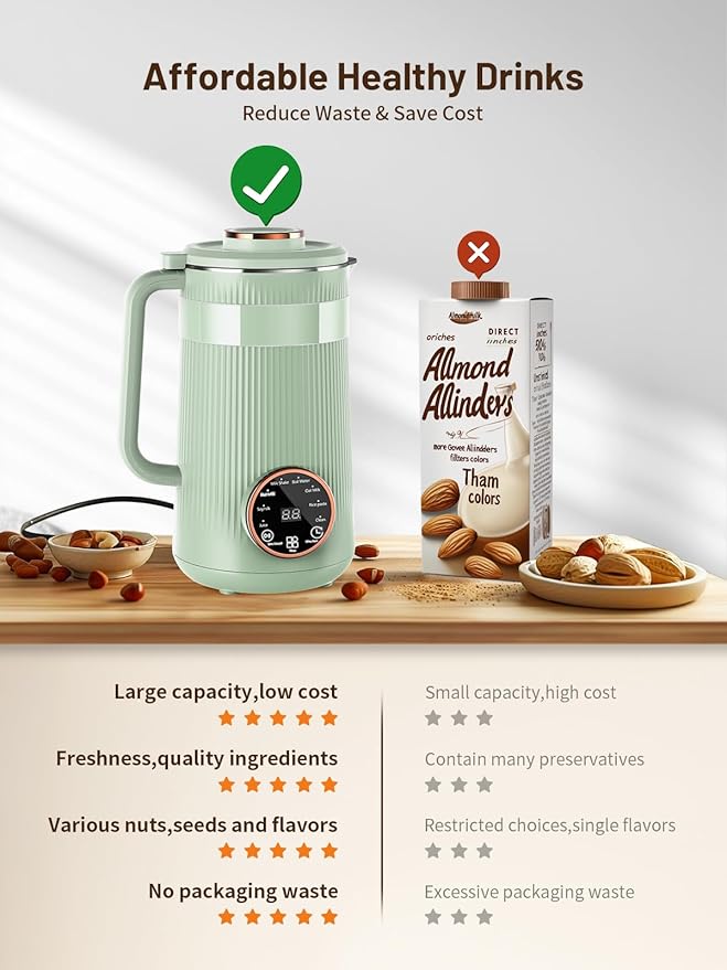 Nut Milk Maker Machine 35oz Homemade Soy Almond Oat Coconut Plant Based and Non Dairy Beverages 8 in 1 Automatic Soybean Machine With 12H Delay Start/Keep Warm/Boil Water