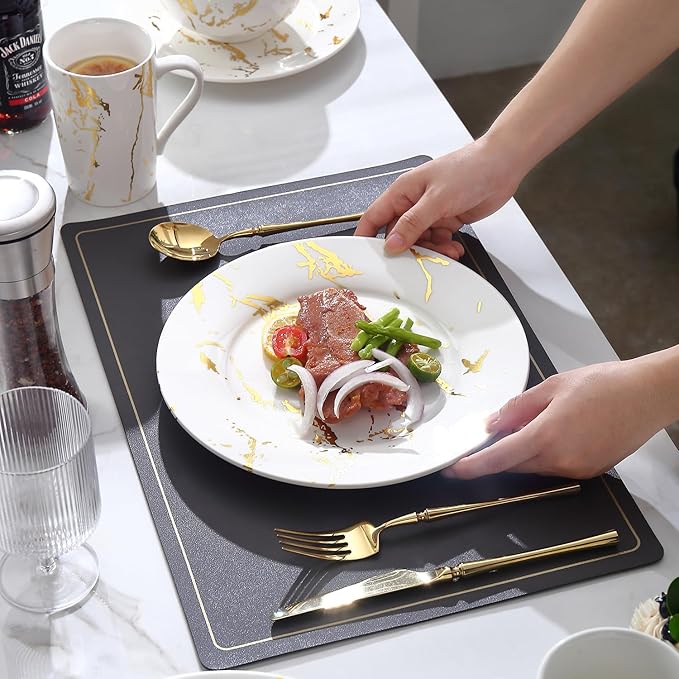 Modern Porcelain 16 Piece White Dinnerware SetPlates and Bowls SetsGold Dish Set for 4White Dinnerware SetDinner Sets with Dinner Plates.