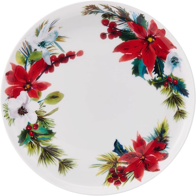 Mikasa Hope Joy Holiday Poinsettia Bone China Lightweight Chip Resistant 16 Piece Dinnerware Set Service for 4 Multicolor