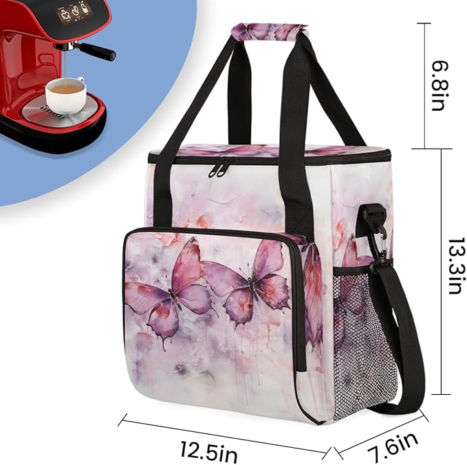 Retro Butterfly Coffee Maker Carrying Bag Oil Painting Butterfly Travel Storage Bag Compatible with K-Mini or K-Mini Plus Single Serve Coffee Brewer Carrying Case with Pockets &amp Shoulder Strap