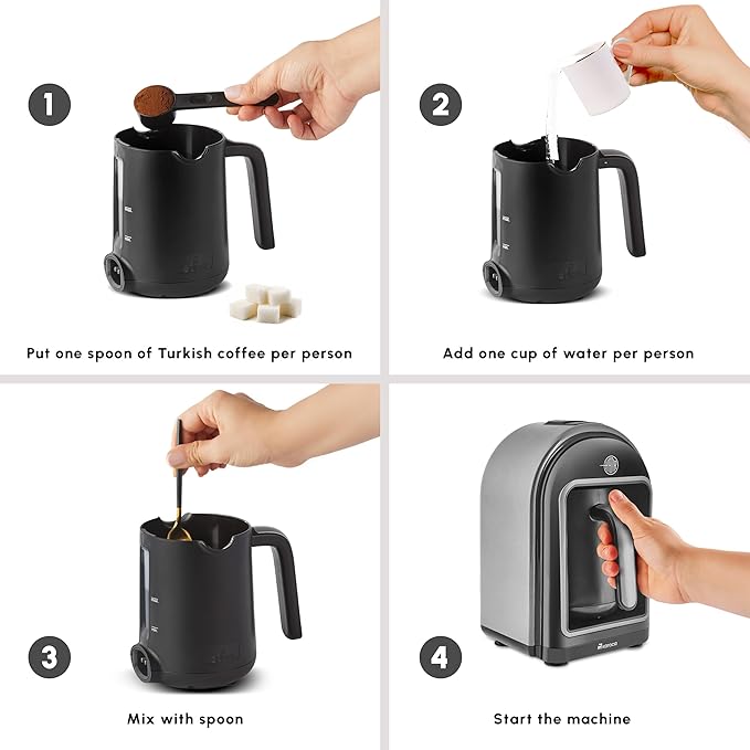 KARACA Hatır Turkish Coffee Maker 5 Cups Electric Turkish Coffee Machine with Ember Mode Automatic Temperature Control Overflow Protection Audible &amp Visual Alerts Galaxy Grey