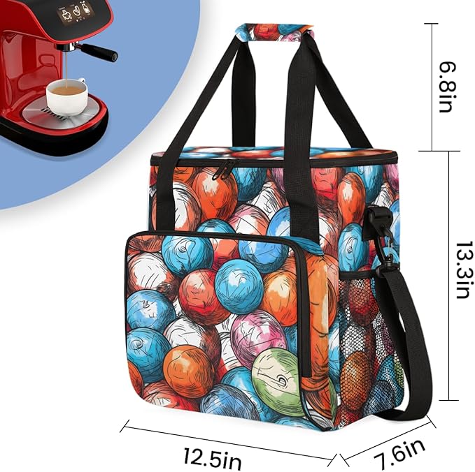 Abstract Ball Coffee Maker Carrying Bag Graffiti Sport Travel Storage Bag Compatible with K-Mini or K-Mini Plus Single Serve Coffee Brewer Carrying Case with Multiple Pockets &amp Shoulder Strap