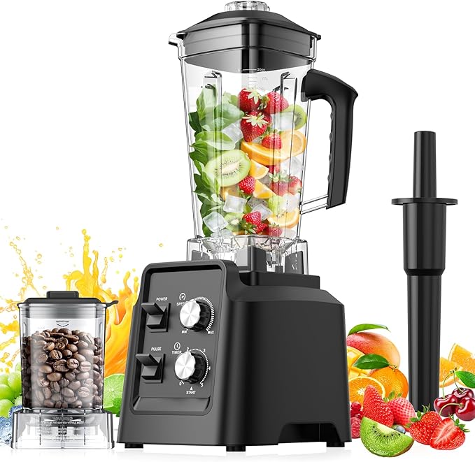 Blender with Self-Cleaning &amp 20oz Grinder - 1400W Countertop Blender for Smoothies 68oz Dishwasher Safe Jar Crushes Ice &amp Frozen Fruits Multi Speeds &amp Pulse Black