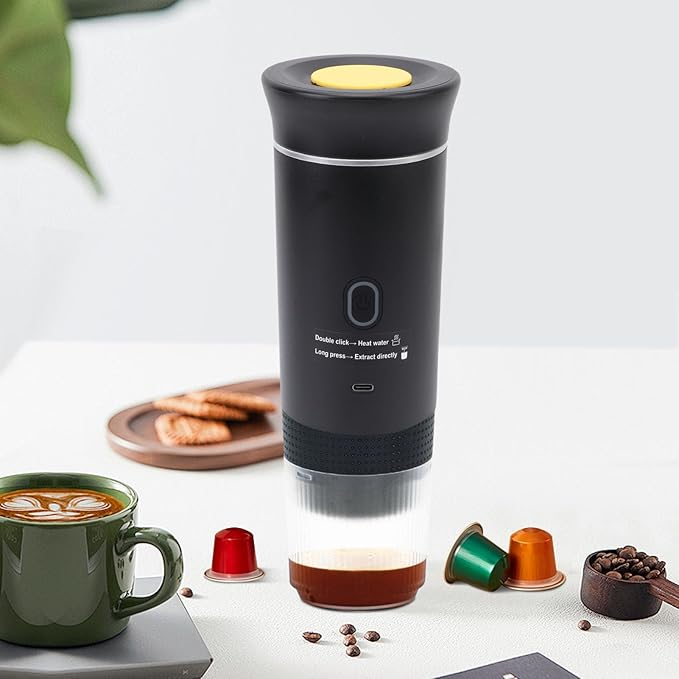 Luqeeg 72W 120ML Cup Portable Coffee Maker Full Automatic Machine Outdoor Ground Coffee Maker with USB C Charging &amp 20 Bar Pressure for Camping RV Hiking Office Travel (Black)