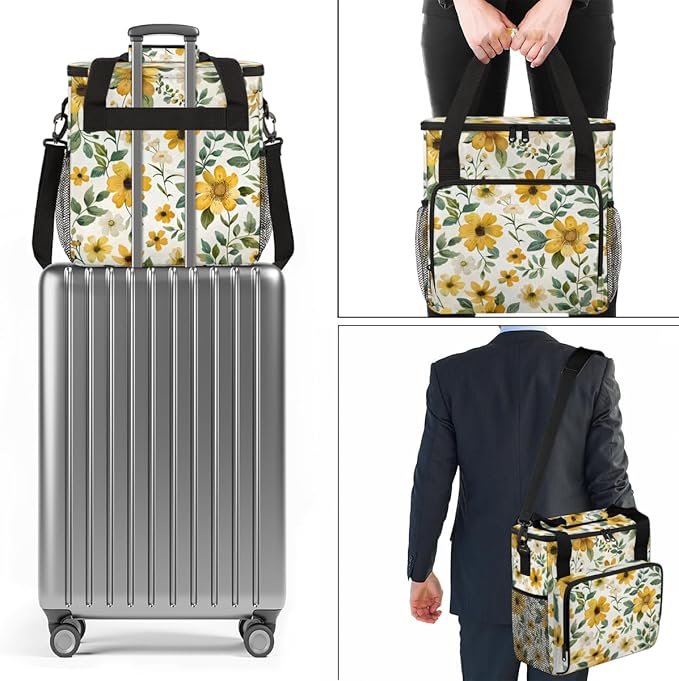 Flamboyant Flower Coffee Maker Carrying Bag Portable Travel Storage Tote Bag Compatible with K-Mini or K-Mini Plus Single Serve Coffee Brewer Carrying Case with Multiple Pockets &amp Shoulder Strap