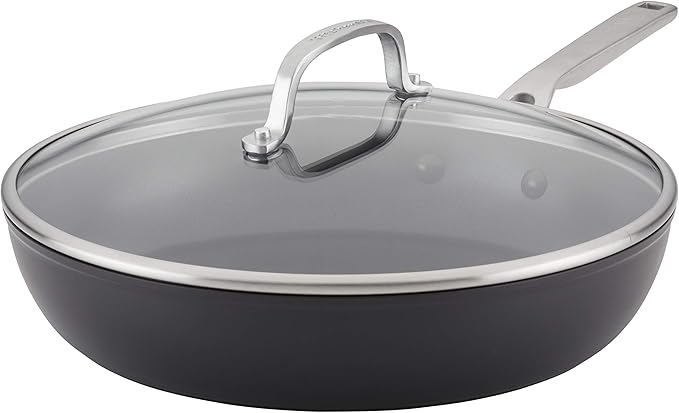 KitchenAid Hard Anodized Induction Nonstick Fry Pan/Skillet with Lid 12.25 Inch Matte Black