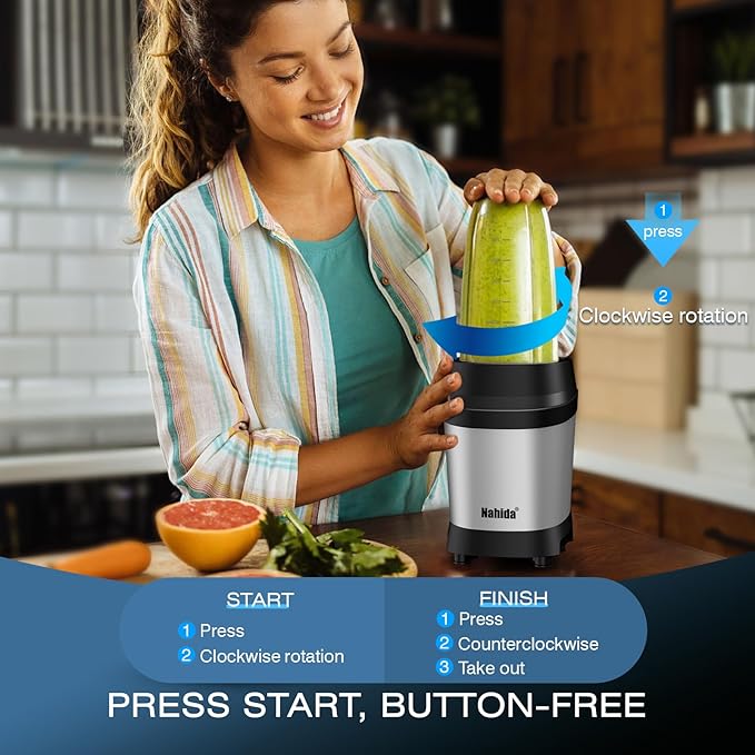 Nahida Blender for Smoothies 1200W Smoothie Blender for Ice Crushing Blenders with (2) 6-Fin Blades Personal Blenders for Kitchen with 23oz 32oz 37oz Easy Go Cups for Juices Silver