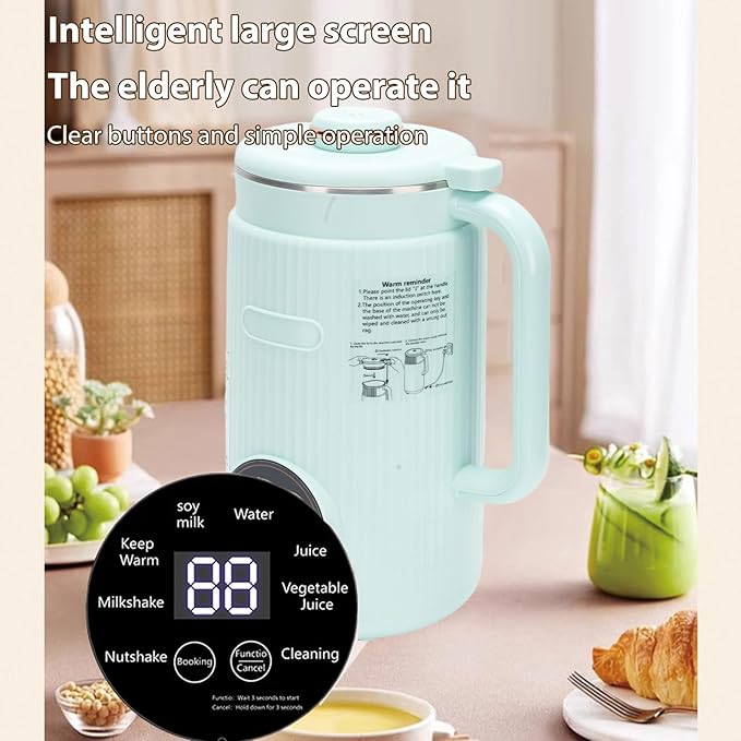 Decdeal Soybean Milk Maker Programmable Blender with Digital Display 12 Stainless Steel Blades Auto Cleaning 8H Keep Warm Function for Almond Milk Soy Juices (green)