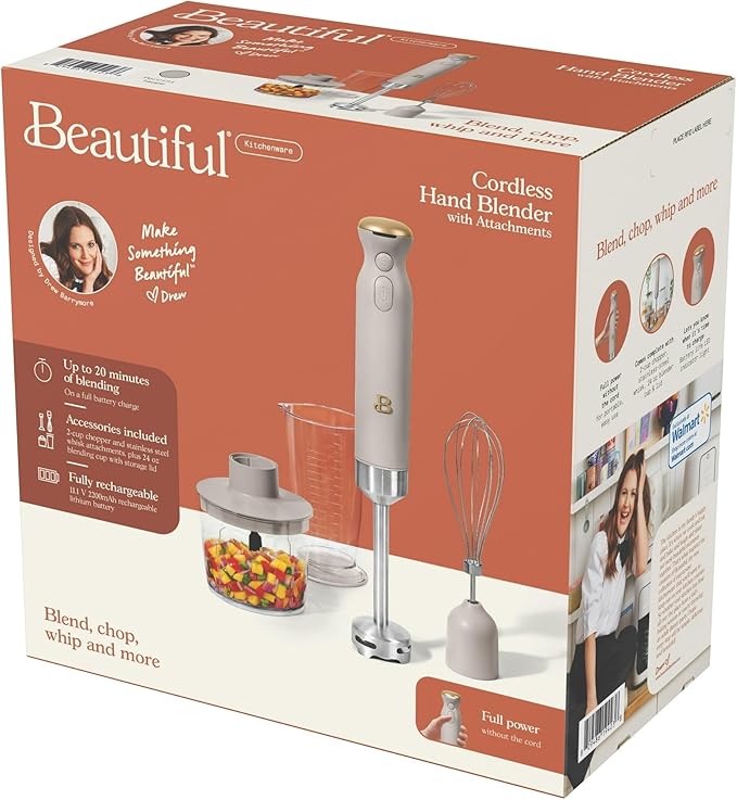Cordless Immersion Blender 5-in-1 Set | Rechargeable Hand Blender with Chopper Whisk &amp Measuring Cup | 6 Variable Speeds | Stainless Steel Blades | BPA-Free | Stick Blender