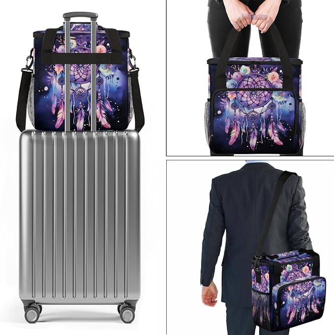 Dream Catcher Coffee Maker Carrying Bag Purple Florals Travel Storage Bag Compatible with K-Mini or K-Mini Plus Single Serve Coffee Brewer Carrying Case with Multiple Pockets &amp Shoulder Strap