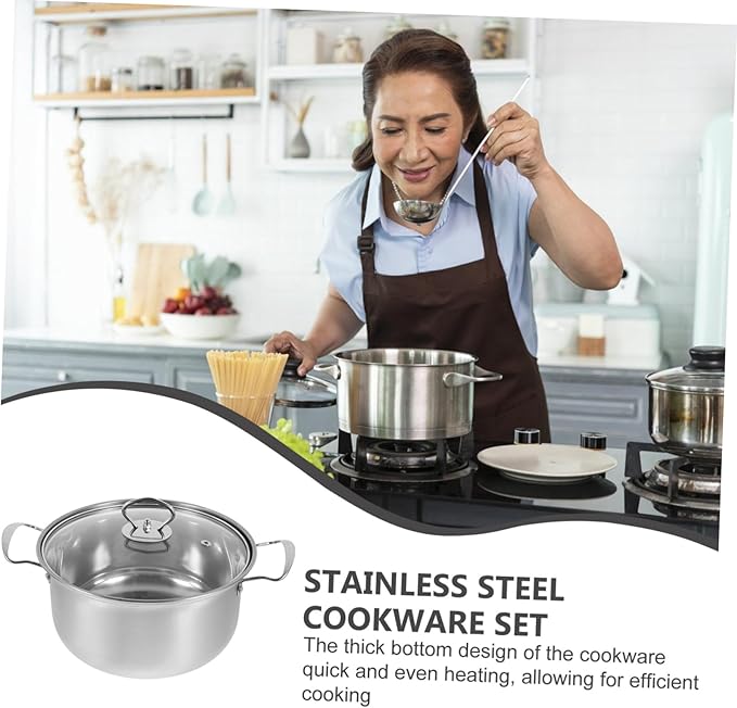 ABOOFAN Stainless Steel Cookware Set Pan Pots with Soup Pot Frying Pan Kitchen Cooking Set Comfortable Steel Handles Easy Clean