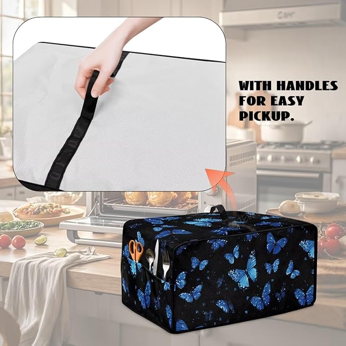 Toaster Oven Cover with Pockets Can Hold Jam Spreader Knife &amp Toast Machine Tongs Dust Fingerprint Protection Covers Keep Your Toaster Oven Pristine Bule Butterfly Print