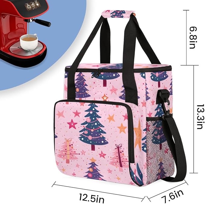 Fantastic Xmas Tree Coffee Maker Carrying Bag Portable Travel Storage Tote Bag Compatible with K-Mini or K-Mini Plus Single Serve Coffee Brewer Carrying Case with Multiple Pockets &amp Shoulder Str