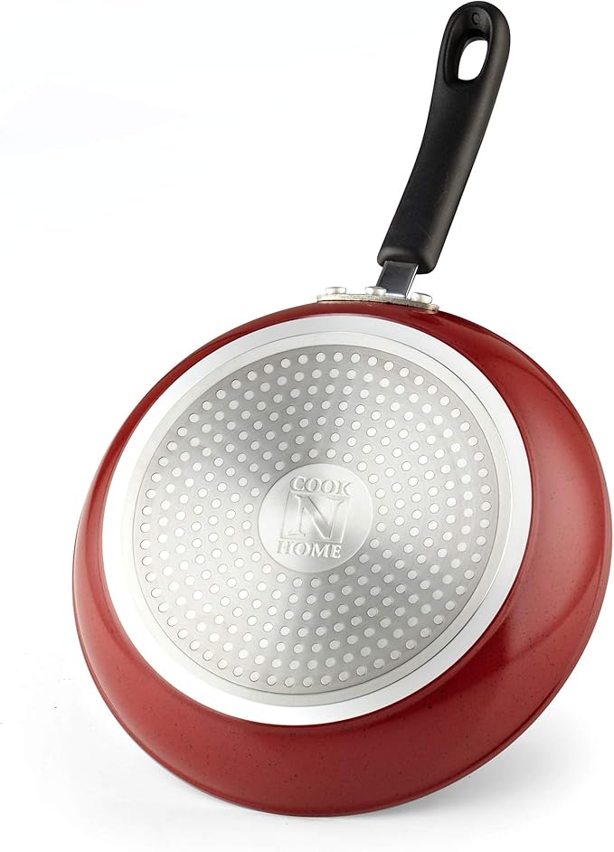 Cook N Home Pots and Pans Nonstick Cookware Set 10-Piece Belly Shape Kitchen Cooking Set with Frying Pans and Saucepans Induction Compatible Marble Red
