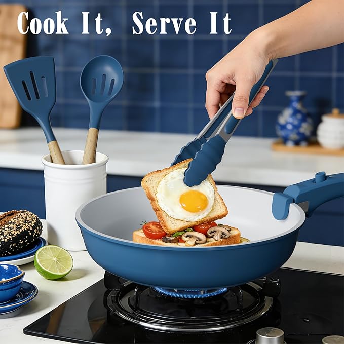 Umite Chef Pots and Pans Set Non Stick 21 pcs Ceramic Cookware Set with Detachable Handles Healthy Induction Cookware Oven Safe RV Kitchen Cooking Set with Utensils PFAS PFOA &amp PTFE Free Navy
