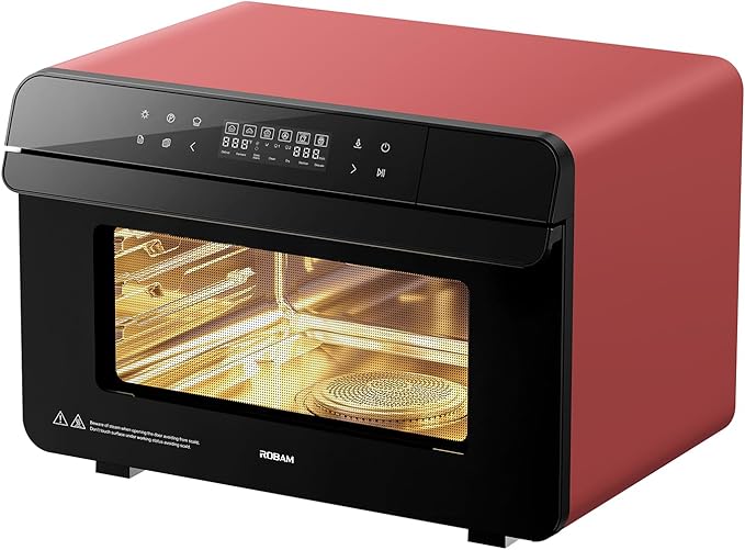ROABM Toaster Oven Air Fryer Combo R-BOX Red 23QT Countertop Convection Steam Oven Rapid Steam Bake Air Fry Broil Dehydrate Defrost Ferment Steam Self-Clean Touchscreen Control