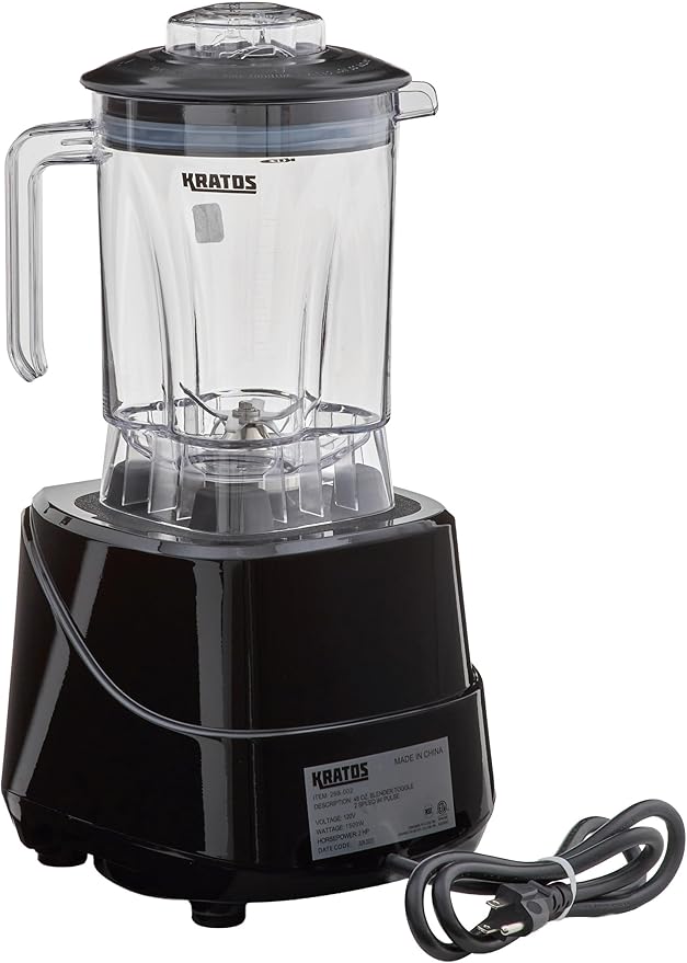Kratos Commercial 2 HP Blender with Toggle Controls Pulse Feature 48 Oz. Jar 120V 1500W 5-15P Plug Black Countertop Professional Blender (29B-002)