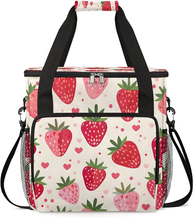 Love Heart Strawberry Coffee Maker Carrying Bag Compatible with K-Mini or K-Mini Plus Portable Single Cup Coffee Maker Case with Pockets for K Cup Pods