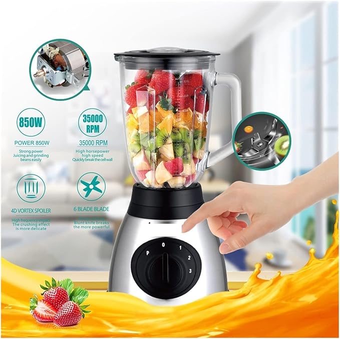 Electric Blender and Juicer 2-in-1 1.5L Fruit and Vegetable Juice Extractor with High Feed Tank UK 220V(E-220V)