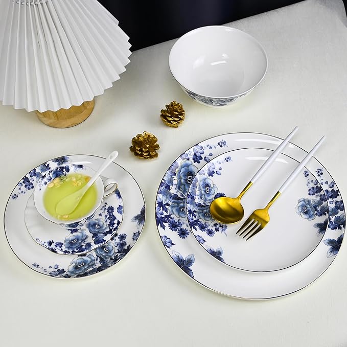 Fine Bone China Dinnerware Set for 4 2-Tier Afternoon Tea Stand Porcelain Cupcake Stand Serving Tray