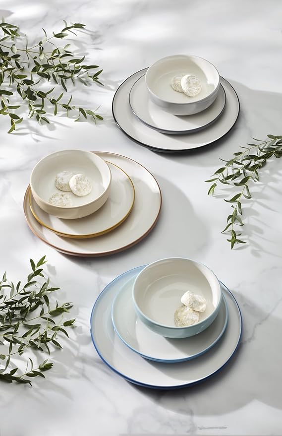 Oneida Dinnerware Set 24/7 Colors Turquoise 12-Piece Set Service For 4 Dishwasher Safe Microwave Safe Porcelain Plates And Bowls sets Dish Set Plate Set Home And Kitchen (Turquoise 12 Piece)