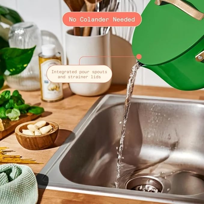 12-Piece Ceramic Nonstick Cookware Set Pots and Pans with Strainer Lids (Kelly Green)